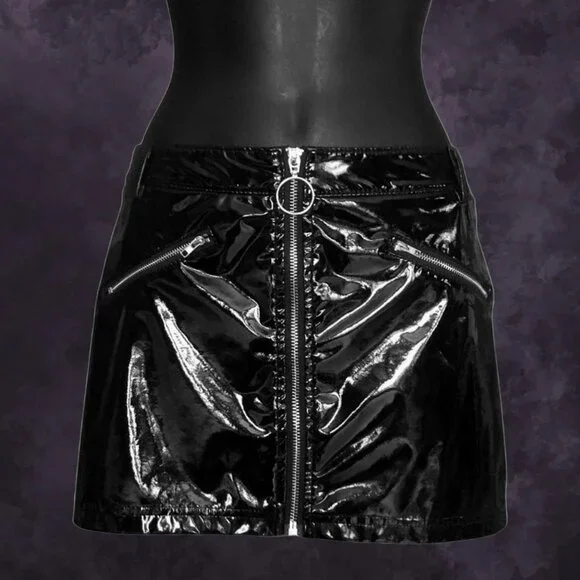 Low Rise PVC Mini Skirt - Picture 1 of 3